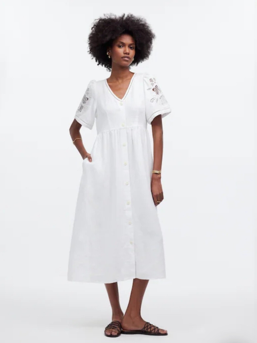 Madewell Cassie Button Front White Linen Dress.